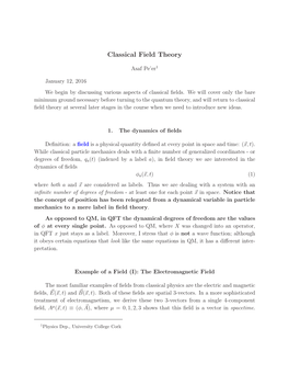 Classical Field Theory