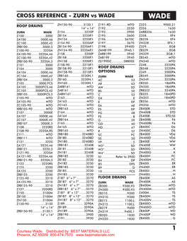 CROSS REFERENCE - ZURN Vs WADE WADE