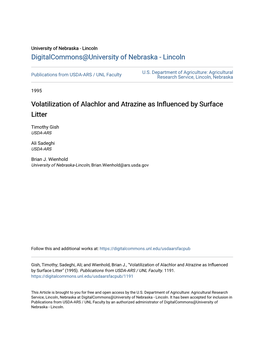 Volatilization of Alachlor and Atrazine As Influenced by Surface Litter