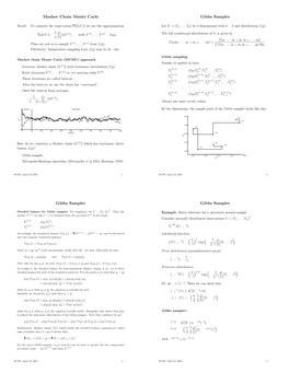 Markov Chain Monte Carlo Gibbs Sampler Gibbs Sampler Gibbs Sampler