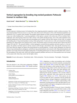 Vertical Segregation by Breeding Ring-Necked Parakeets Psittacula Krameri in Northern Italy