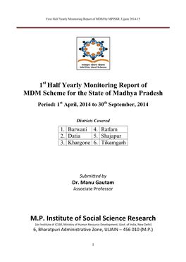 First Half Yearly Monitoring Report of MDM by MPISSR, Ujjain 2014-15