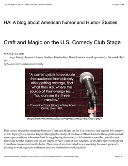 Craft and Magic on the US Comedy Club Stage