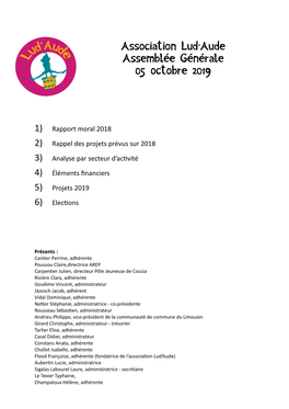 Association Lud'aude Assemblée Générale 05 Octobre 2019