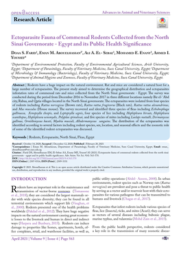 Ectoparasite Fauna of Commensal Rodents Collected from the North Sinai Governorate - Egypt and Its Public Health Significance