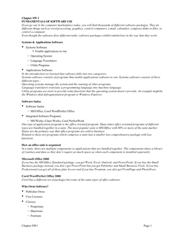 Chapter SW1 Page 1 Chapter SW 1 FUNDAMENTALS of SOFTWARE USE If You Go out in the Computer Marketplace Today, You Will Find Thou