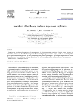 Formation of Hot Heavy Nuclei in Supernova Explosions