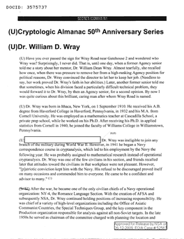 (U)Cryptologic Almanac Soth Anniversary Series (U)Dr. William D. Wray