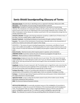 Sonic-Shield Soundproofing Glossary of Terms