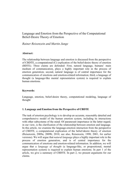 Language and Emotion from the Perspective of the Computational Belief-Desire Theory of Emotion