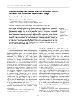 Diel Vertical Migration of the Marine Cladoceran Podon Leuckarti: Variations with Reproductive Stage