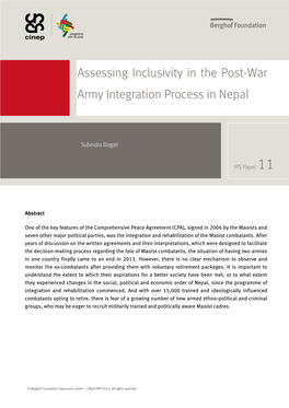 Assessing Inclusivity in the Post-War Army Integration Process in Nepal
