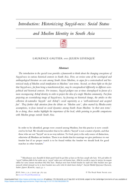 Introduction: Historicizing Sayyid-Ness: Social Status and Muslim Identity in South Asia