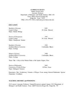 CURRICULUM VITA Randy Powell, Ph.D. Associate Professor