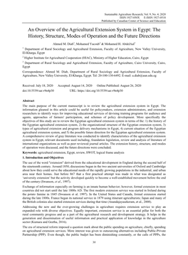 An Overview of the Agricultural Extension System in Egypt: the History, Structure, Modes of Operation and the Future Directions