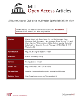 Differentiation of Club Cells to Alveolar Epithelial Cells in Vitro