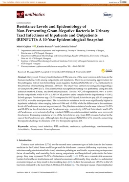 Resistance Levels and Epidemiology of Non-Fermenting Gram-Negative