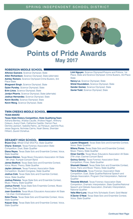 Points of Pride Awards May 2017