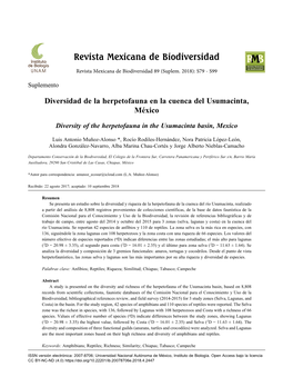 Diversity of the Herpetofauna in the Usumacinta Basin, Mexico