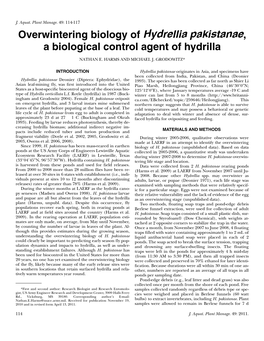 Overwintering Biology of Hydrellia Pakistanae, a Biological Control Agent of Hydrilla
