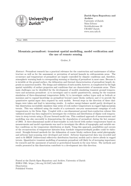 Mountain Permafrost: Transient Spatial Modelling, Model Verification and the Use of Remote Sensing