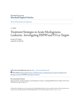 Treatment Strategies in Acute Myelogenous Leukemia : Investigating HSP90 and P53 As Targets Jennifer M