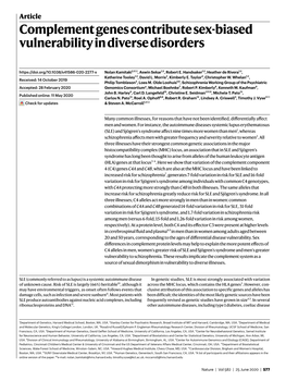 Complement Genes Contribute Sex-Biased Vulnerability in Diverse Disorders