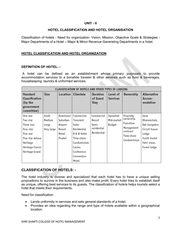 Classification of Hotels: