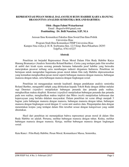 REPRESENTASI PESAN MORAL DALAM FILM RUDY HABIBIE KARYA HANUNG BRAMANTYO (ANALISIS SEMIOTIKA ROLAND BARTHES) Oleh : Bagus Fahmi W