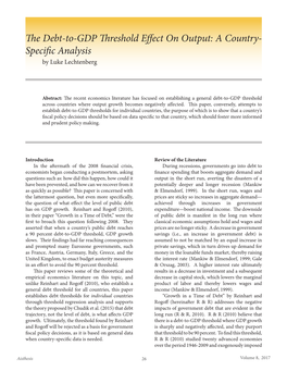 The Debt-To-GDP Threshold Effect on Output: a Country- Specific Analysis by Luke Lechtenberg