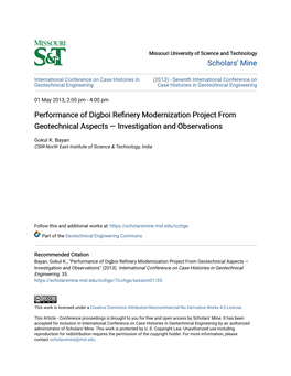 Performance of Digboi Refinery Modernization Project from Geotechnical Aspects — Investigation and Observations