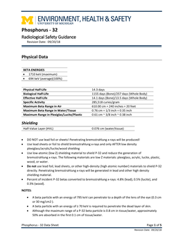 Phosphorus - 32 Radiological Safety Guidance Revision Date: 09/20/18