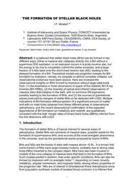 THE FORMATION of STELLAR BLACK HOLES 1. Introduction