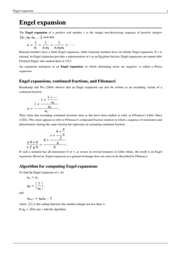 Engel Expansion 1 Engel Expansion