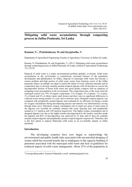 Mitigating Solid Waste Accumulation Through Composting Process in Jaffna Peninsula, Sri Lanka