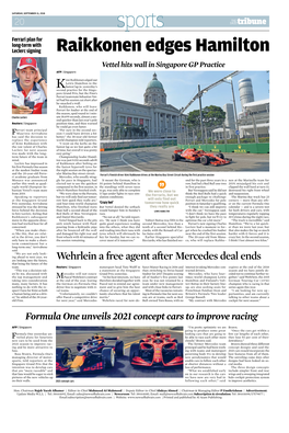 Raikkonen Edges Hamilton Vettel Hits Wall in Singapore GP Practice AFP | Singapore