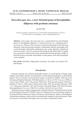 Terocelion Gen. Nov., a New Oriental Genus of Keroplatidae (Diptera) with Pectinate Antennae