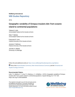 Geographic Variability of Octopus Insularis Diet: from Oceanic Island to Continental Populations