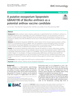 A Putative Exosporium Lipoprotein GBAA0190 of Bacillus Anthracis As