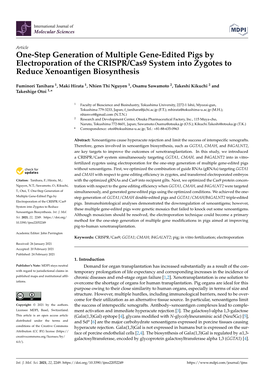 One-Step Generation of Multiple Gene-Edited Pigs by Electroporation of the CRISPR/Cas9 System Into Zygotes to Reduce Xenoantigen Biosynthesis