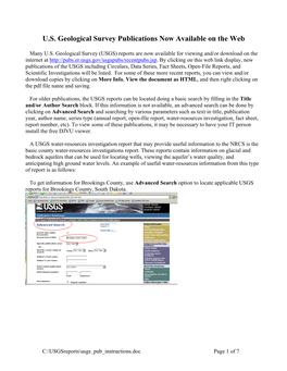 U.S. Geological Survey Publications Now Available on the Web