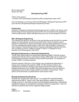 Bioengineering at MIT Introduction SB in Biological Engineering Biological