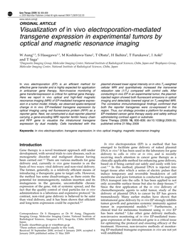 Visualization of in Vivo Electroporation-Mediated Transgene Expression in Experimental Tumors by Optical and Magnetic Resonance Imaging