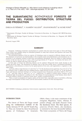 Nothofagus Forests of Tierra Del Fuego: Distribution, Structure and Production