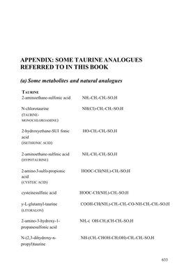 Appendix: Some Taurine Analogues Referred to in This Book