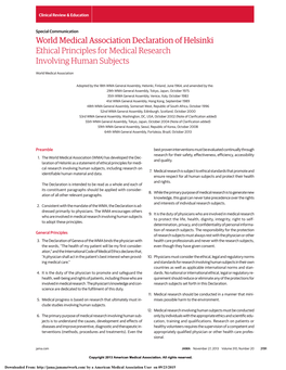 Ethical Principles for Medical Research Involving Human Subjects