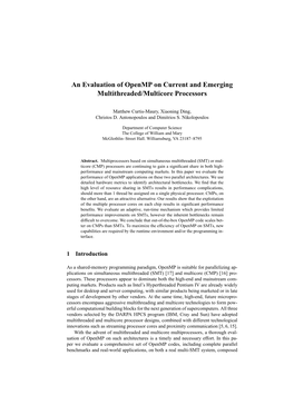 An Evaluation of Openmp on Current and Emerging Multithreaded/Multicore Processors