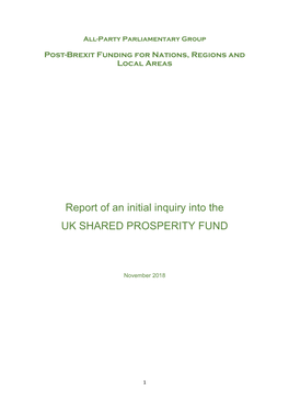 Report of an Initial Inquiry Into the UK SHARED PROSPERITY FUND