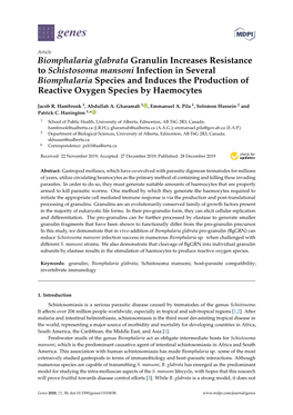 Biomphalaria Glabrata Granulin Increases Resistance To