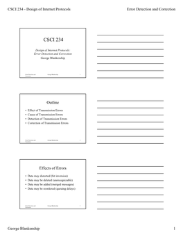 CSCI 234 - Design of Internet Protocols Error Detection and Correction